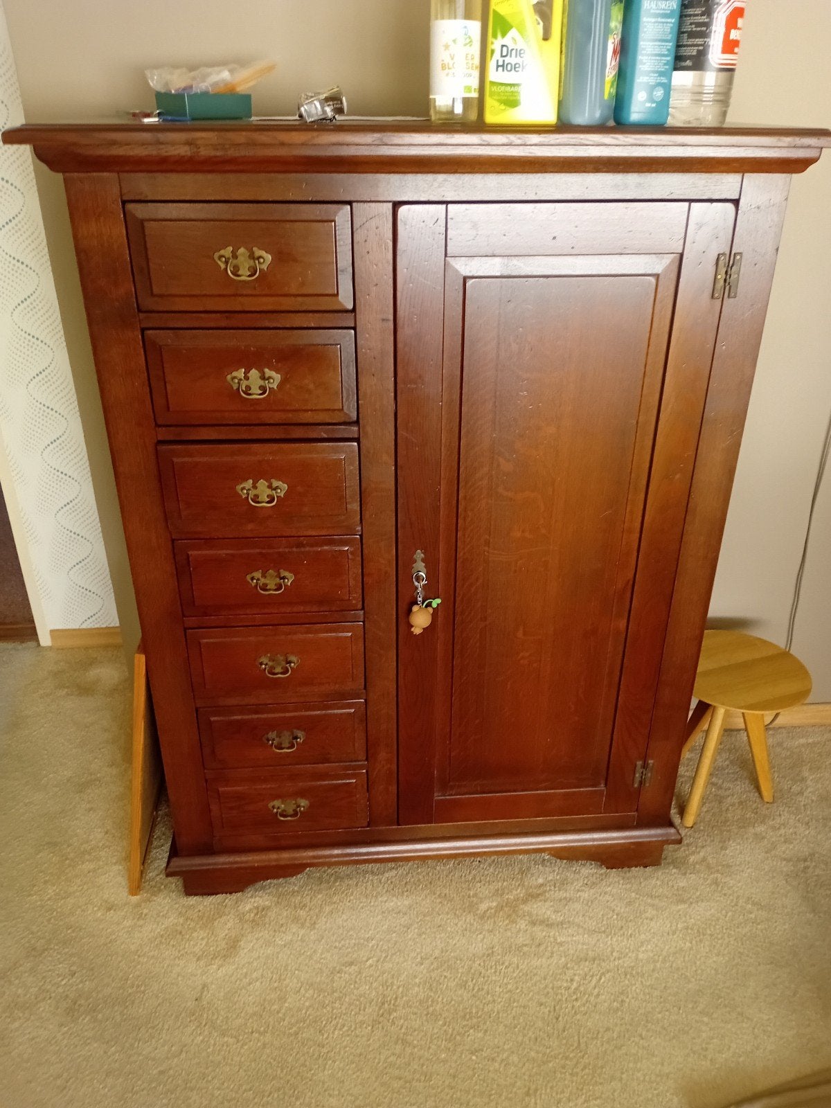 Prachtige kersenhouten ladenkast met kast, Ophalen, Gebruikt, 5 laden of meer, 50 tot 100 cm