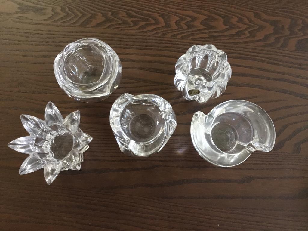 5 kristallen waxinelicht houders als nieuw. Stickers intact., Antiek en Kunst, Antiek | Glas en Kristal, Ophalen of Verzenden