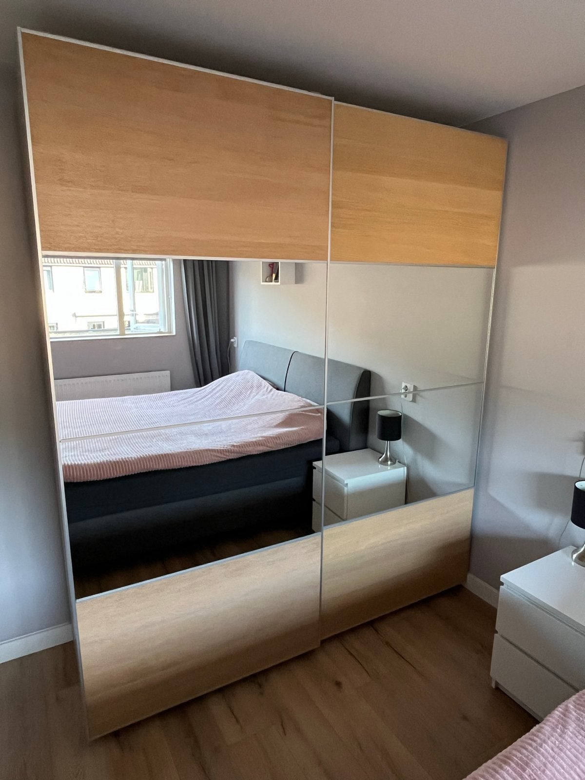 IKEA Pax Skytta Schuifdeuren - Spiegel & Eikeneffect, Ophalen, 200 cm of meer, 50 tot 75 cm, Glas