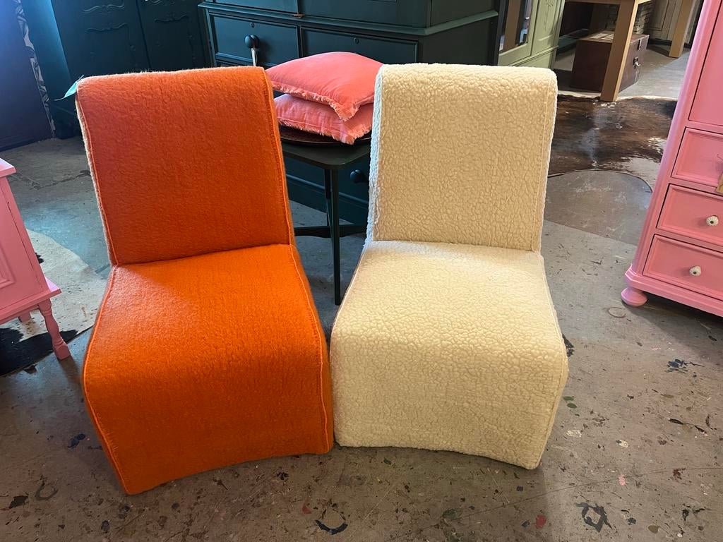 Set van 2 Stoelen oranje en crème, Huis en Inrichting, Stoelen, Ophalen, Twee, Overige kleuren, Zo goed als nieuw
