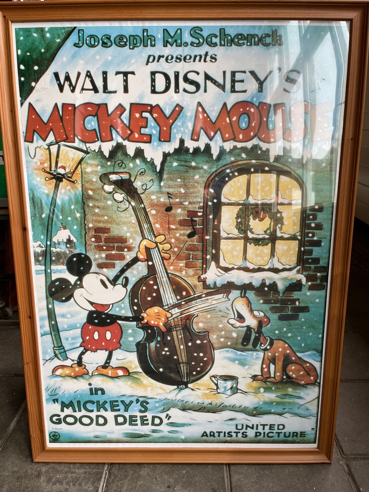 Vintage Disney Mickey Mouse poster in lijst, Met lijst, Ophalen of Verzenden, A1 t/m A3, Film en Tv