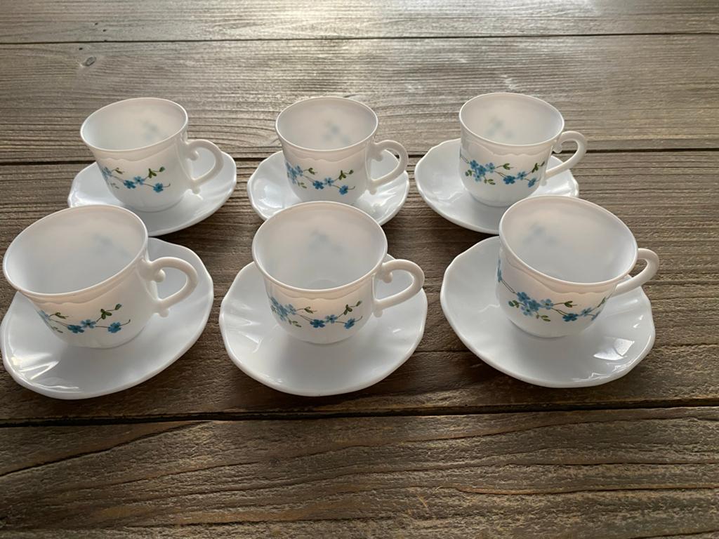 Arcopal Veronica Myosotis Vintage Kop en Schotel Set (6 stuk, Ophalen
