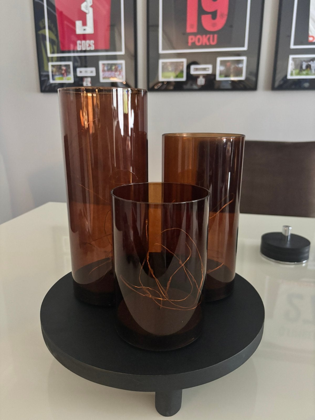 Zwart plateau met bruine lampen, Huis en Inrichting, Ophalen of Verzenden, Gebruikt, Zwart