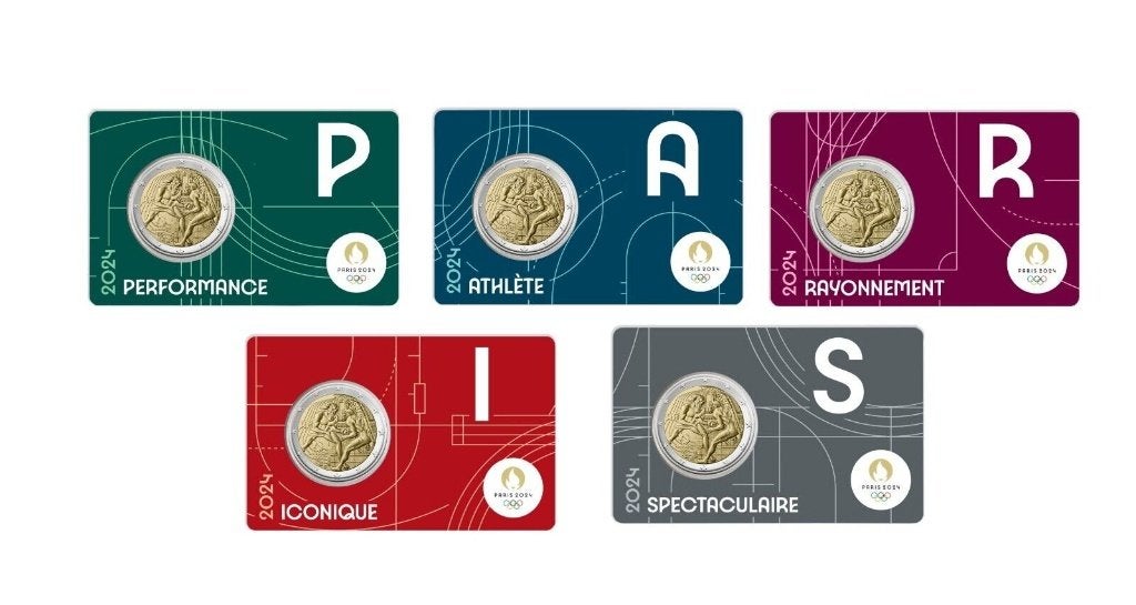 5x 2 Euro Frankrijk 2024 - Coincards PARIS - OS 24 Worstelen, Verzenden, Frankrijk, 2 euro, Setje