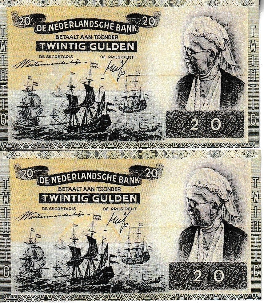 NEDERLAND - 2X REPLICA 20 GULDEN TYPE EMMA, Ophalen of Verzenden, 10 gulden, Los biljet