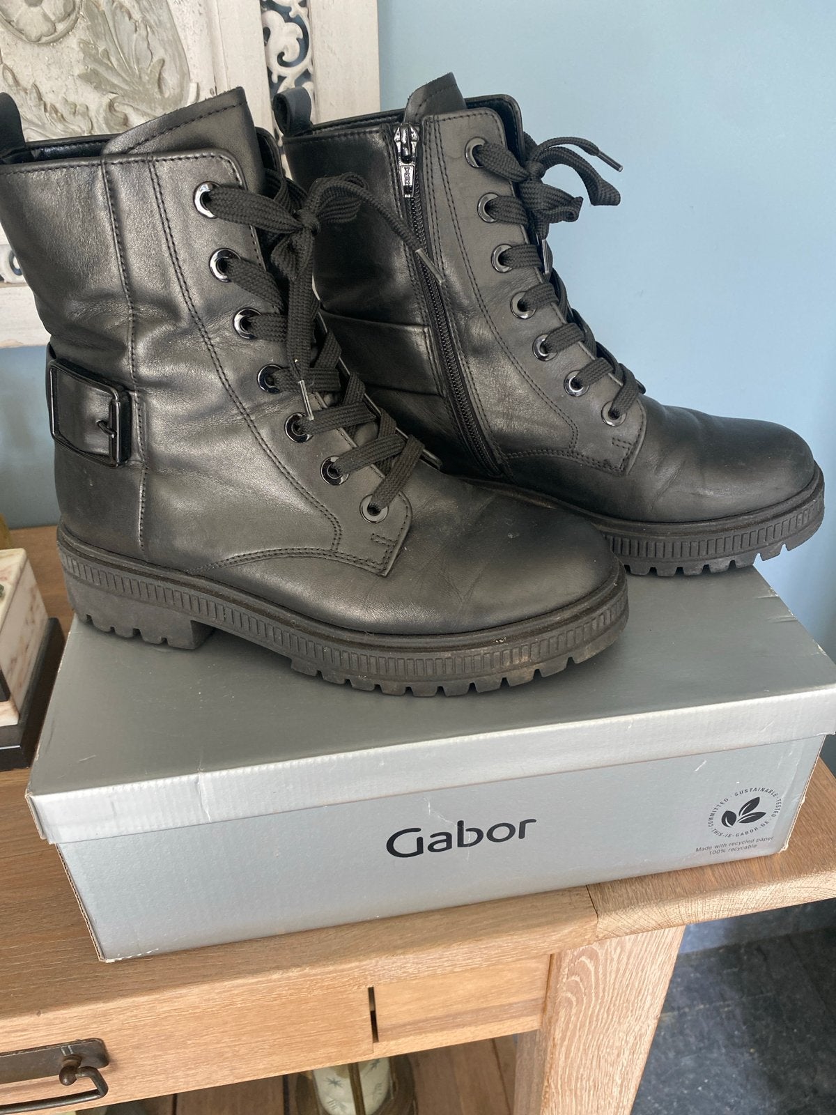 Gabor zwarte leren veterlaarzen - Maat 37.5, Ophalen of Verzenden, Nieuw, Zwart, Lage of Enkellaarzen