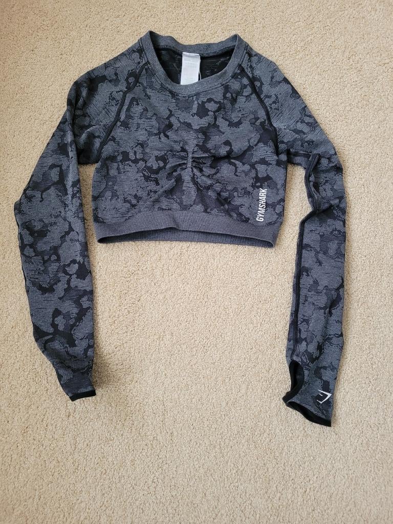 Gymshark Camo Seamless Crop Top - Maat M, Kleding | Dames, Sportkleding, Maat 38/40 (M), Ophalen of Verzenden, Grijs, Gymshark