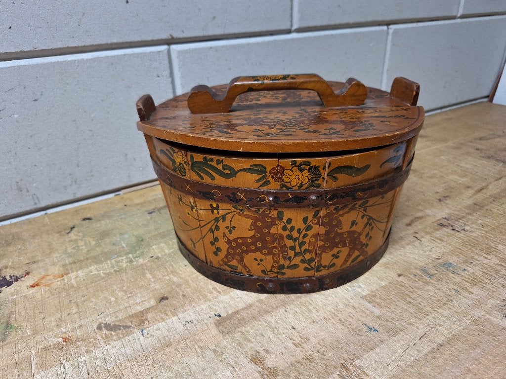 Antieke houten emmer met deksel en handvat, Ophalen of Verzenden