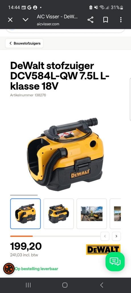 DeWalt DCV584L-QW 7.5L L-klasse 18V Stofzuiger, Ophalen of Verzenden