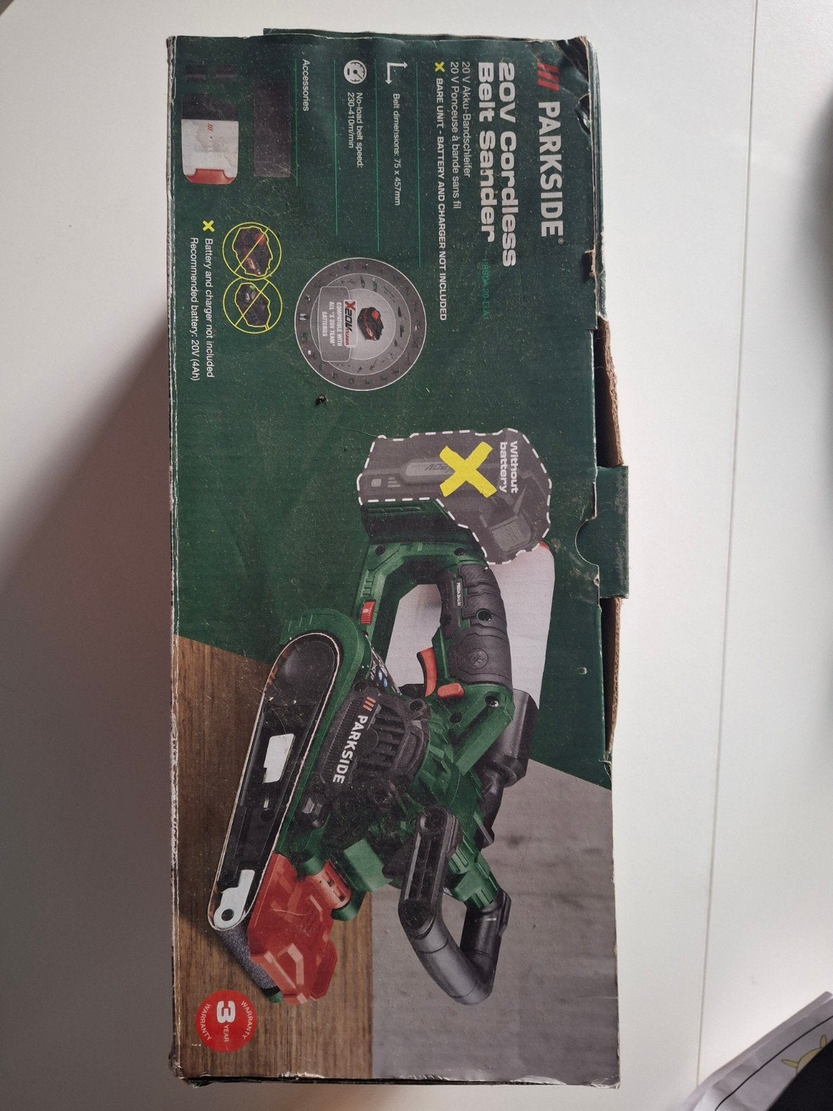 Parkside 20V Accu Bandschuurmachine - Zonder Accu/Lader, Ophalen of Verzenden, Gebruikt, Minder dan 600 watt, Bandschuurmachine