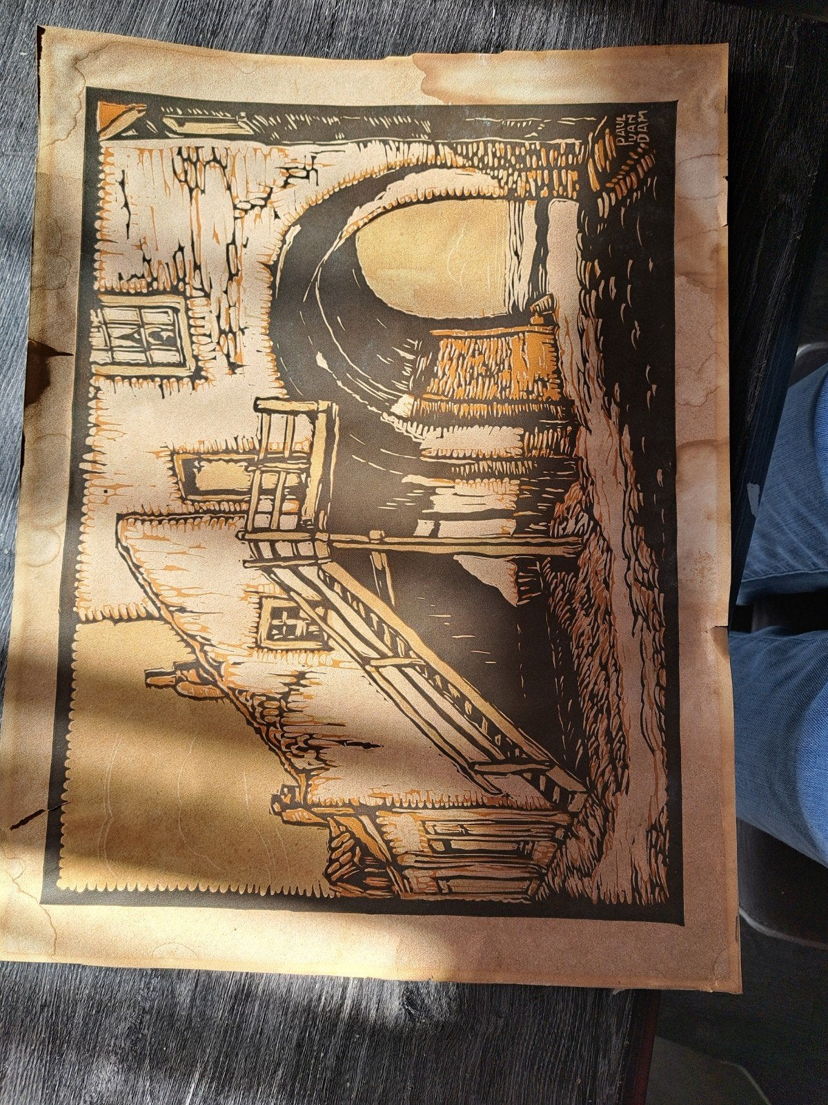 Paul van Dam - Houtsnede 'Oude Stadspoort', Antiek en Kunst, Stadsgezicht, Ophalen of Verzenden, Gesigneerd, Houtsnede