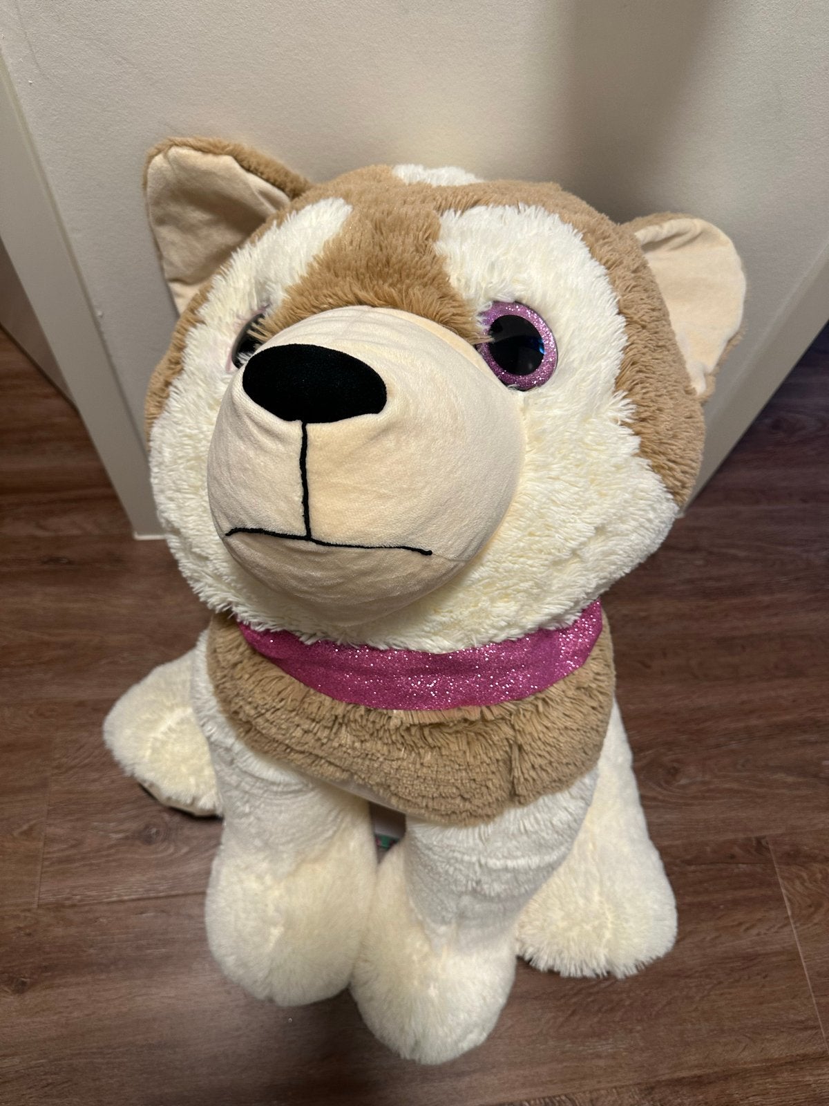 Grote knuffelhond Husky met glitterhalsband, Ophalen, Hond, Zo goed als nieuw, Middelgroot (20 tot 80 cm)