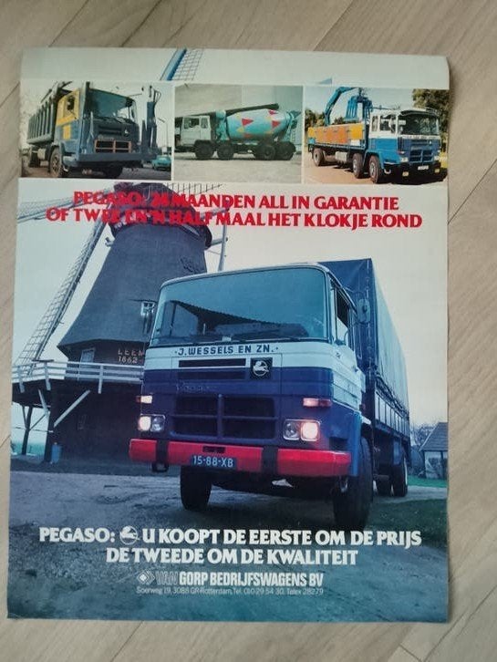 Pegaso Bedrijfswagens Advertentie - J. Wessels en Zn., Ophalen of Verzenden, A1 t/m A3, Reclame, Rechthoekig Staand