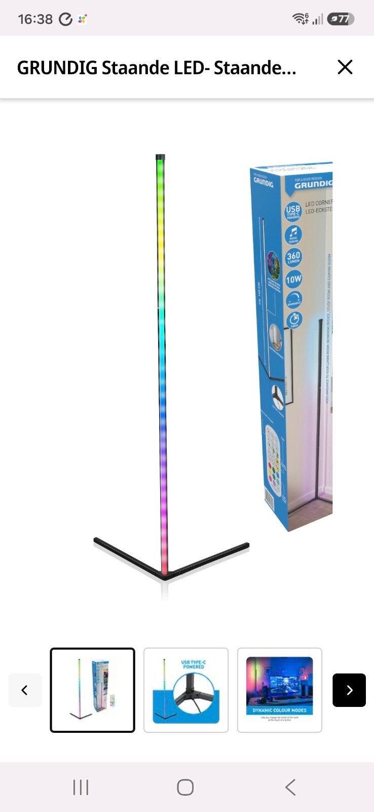 Grundig LED Hoeklamp met Afstandsbediening - RGB Kleuren, 100 tot 150 cm, Overige fittingen, Ophalen of Verzenden, Zo goed als nieuw