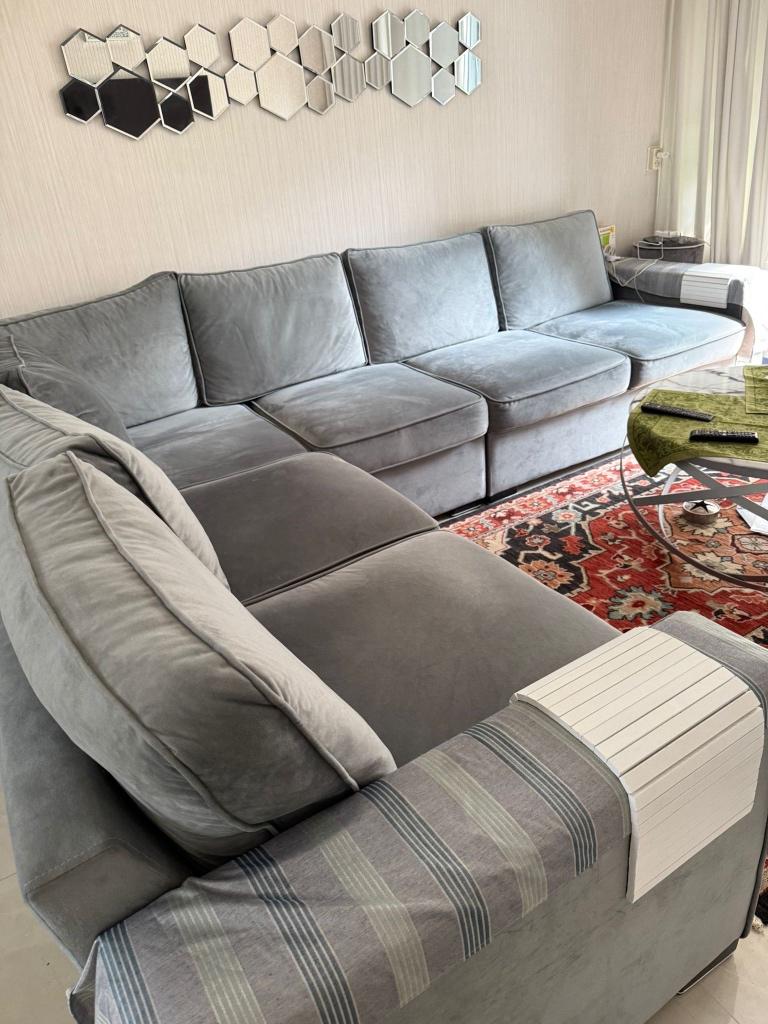 Grijze stoffen lounge bankstel - 6 personen, Huis en Inrichting, Banken | Bankstellen, Ophalen, Overige maten, Minder dan 75 cm