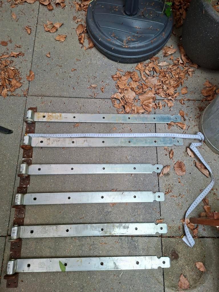 6x heng met schanier voor poort of deur 4 x 60 cm 2 x70 cm, Ophalen, Gebruikt, IJzer, Scharnier