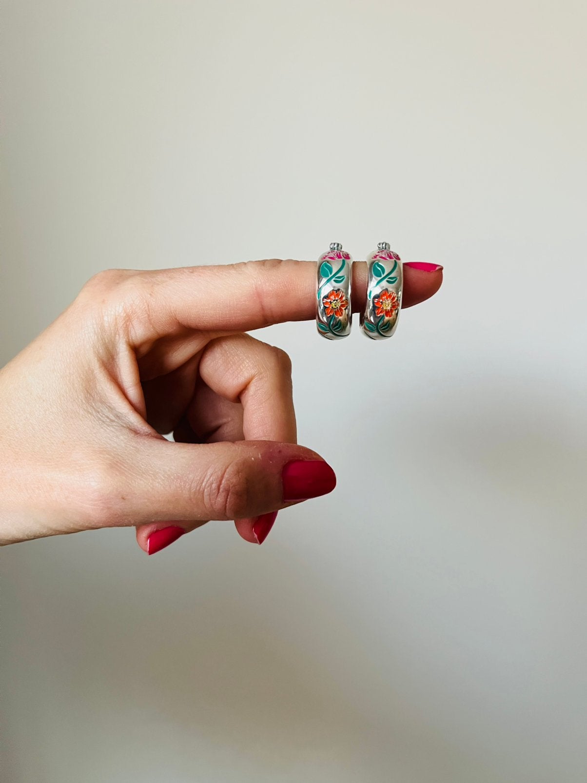Oorbellen anna nina 924 zilver flower garland hoops, Verzenden, Zo goed als nieuw, Zilver