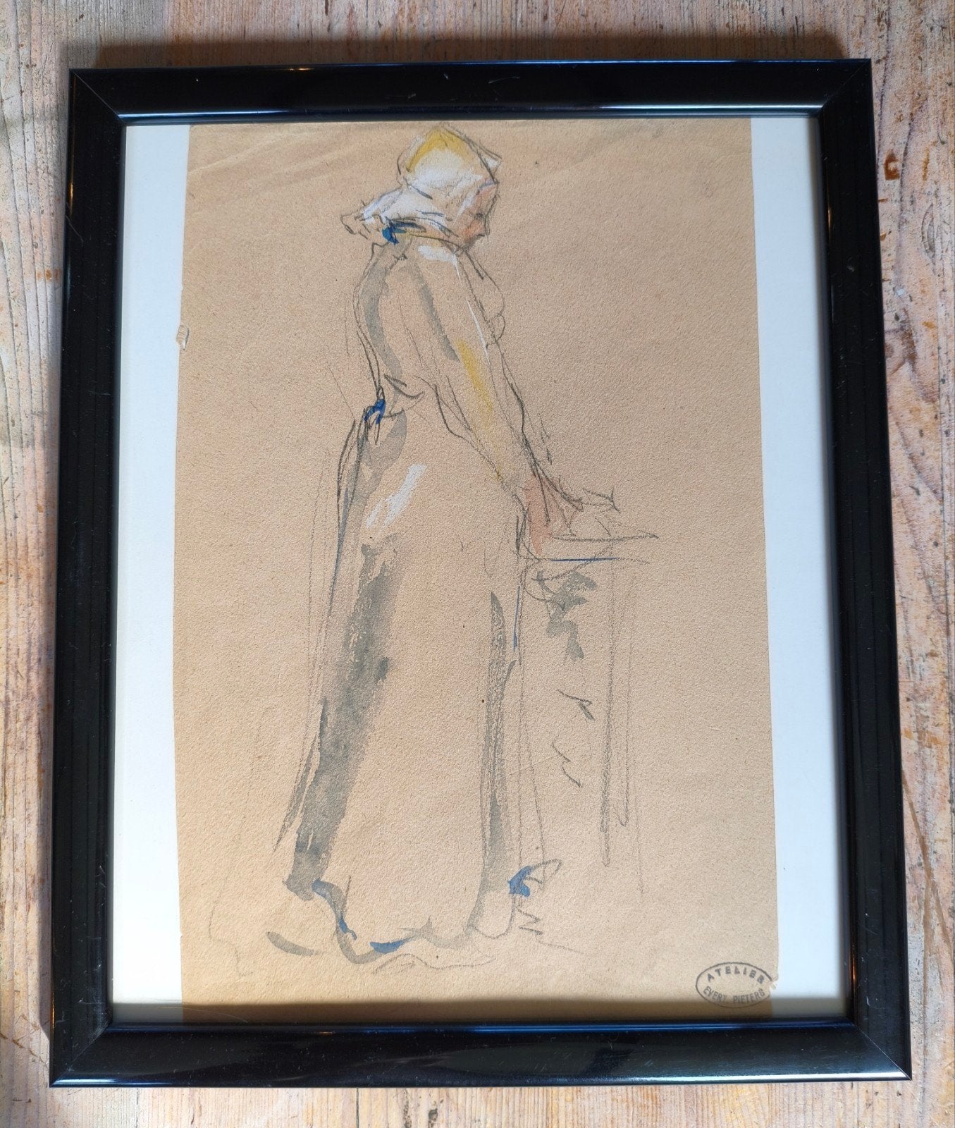 Evert Pieters !!! Tekening/Aquarel. Atelier stempel !!!, Ophalen of Verzenden