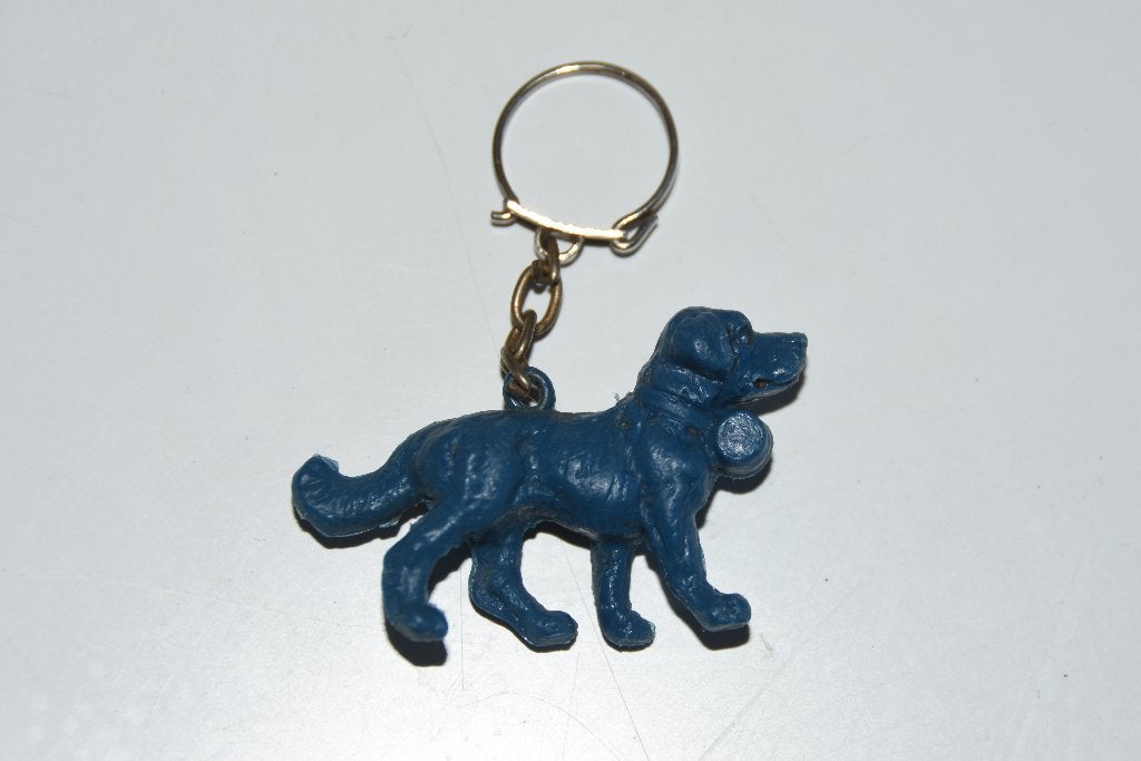 Vintage sleutelhanger hond blauw 60s retro, Verzenden, Zo goed als nieuw, Dier of Natuur