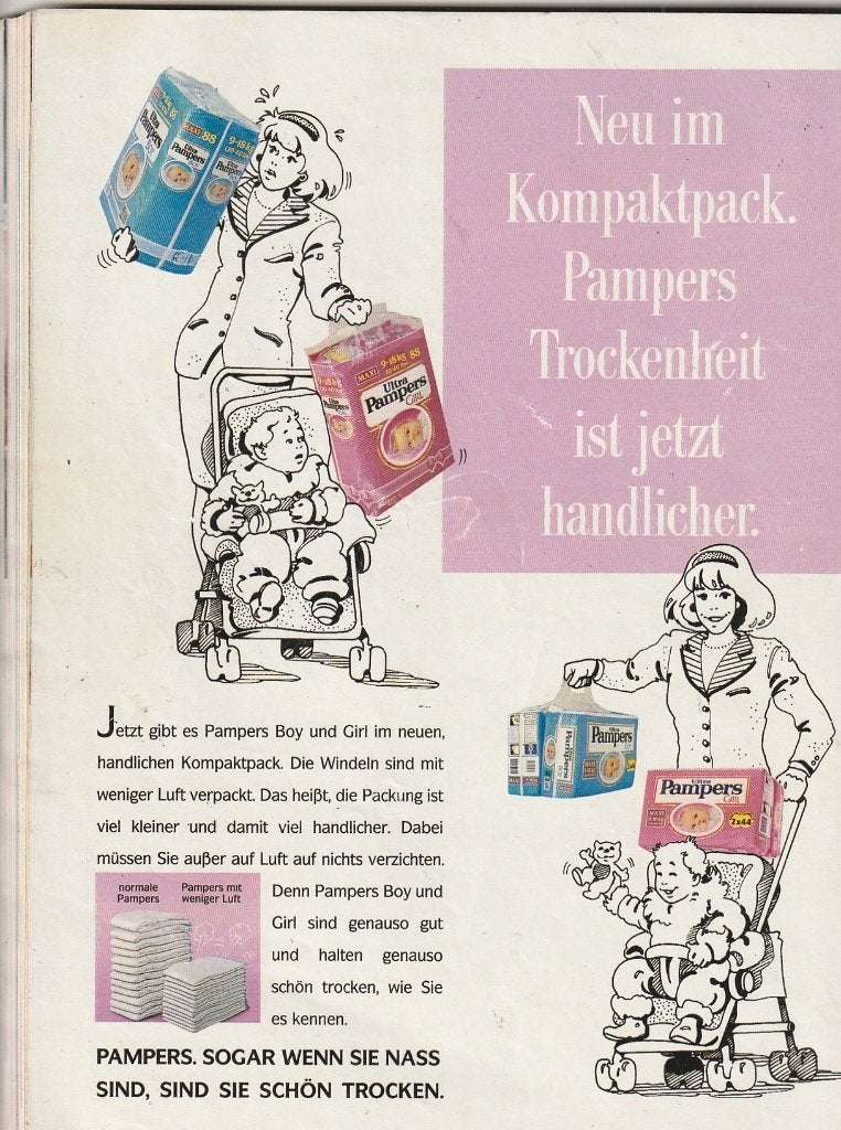 Retro reclame 1991 Pampers baby luiers in het compactpak, Verzamelen, Verzenden, Overige typen