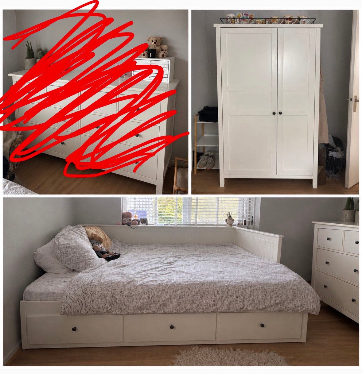 IKEA Hemnes bedbank, en kledingkast ladekast verkocht, Ophalen, Wit, Tweepersoons, 80 cm
