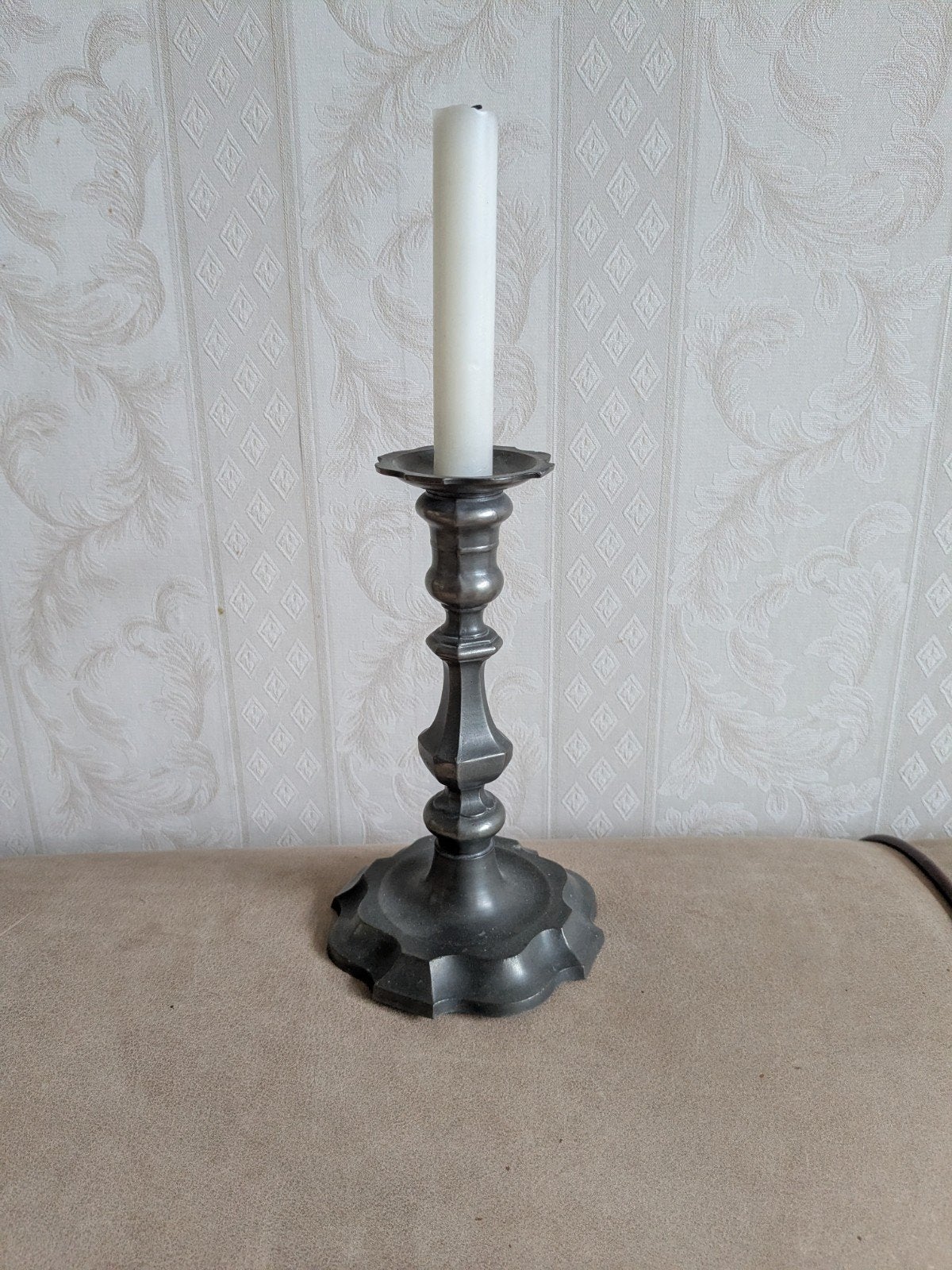 Antieke tinnen kandelaar - Meeuws Pewter Holland, Ophalen of Verzenden, Overige materialen