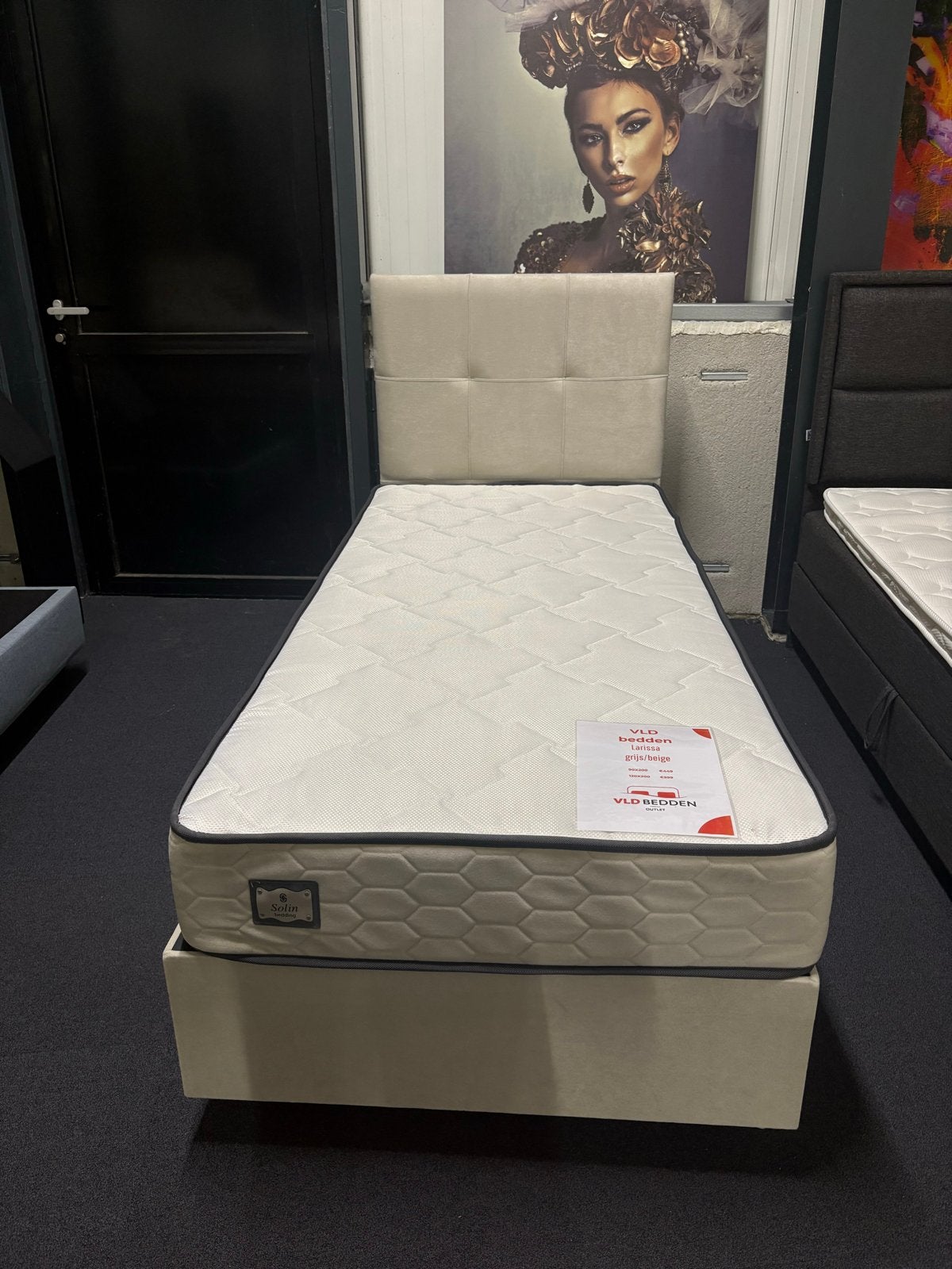 Eenpersoons boxspring met matras en hoofdbord, 90 cm, Eenpersoons, Nieuw, Ophalen of Verzenden
