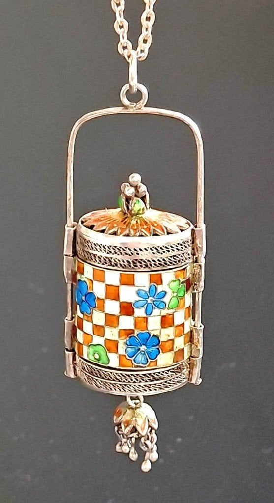 Prachtige Antieke Chinees Zilver Emaille Hanger Ca 1925, Ophalen of Verzenden, Zilver, Hanger
