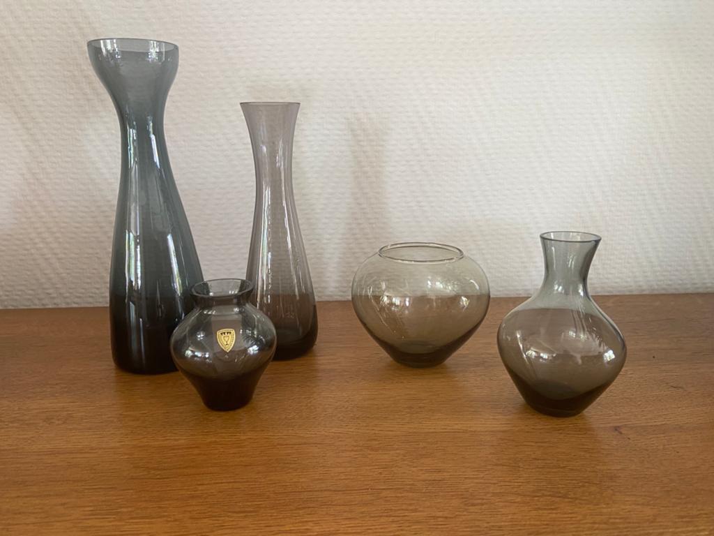 Vintage zwart kristallen glazen vasen set, Zwart, Ophalen of Verzenden, Minder dan 50 cm, Glas