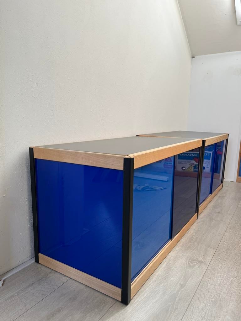 Kewlox kastje laag in zwart en blauw (2 stuks) & hoekkast, Huis en Inrichting, Ophalen, Overige materialen, Gebruikt, 50 tot 100 cm