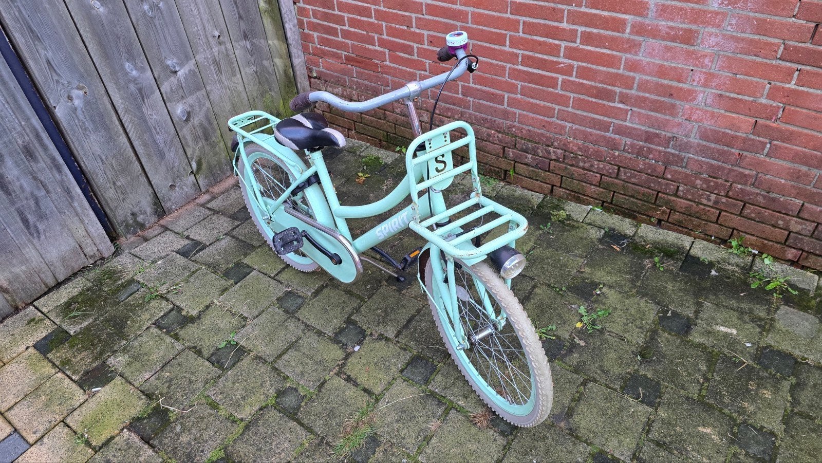 Spirit meisjesfiets 22 inch - Mintgroen met voordrager, Fietsen en Brommers, Ophalen, Terugtraprem, 22 inch, Gebruikt