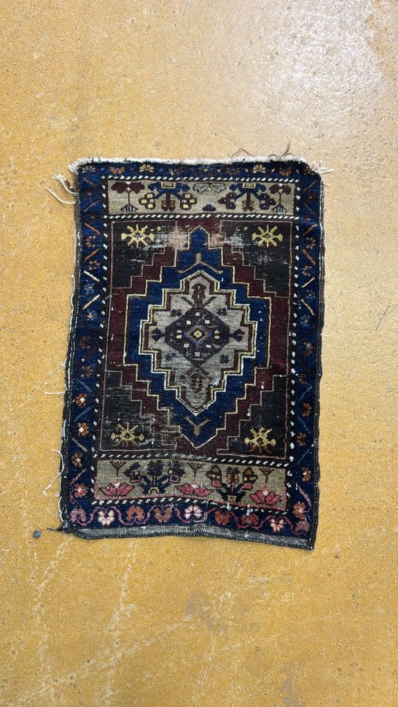 Turks Anatolisch tapijtje - Handgeknoopt 1,0 x 1,0 m, Ophalen, Gebruikt, 50 tot 100 cm, Blauw