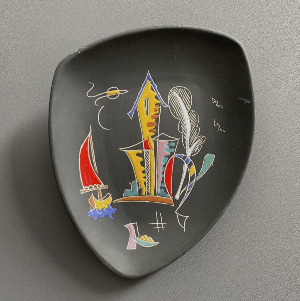 50 jaren Hans Welling Keramiek wandbord wandschaal Surreale, Huis en Inrichting, Gebruikt, 28 cm, Zwart, Vintage