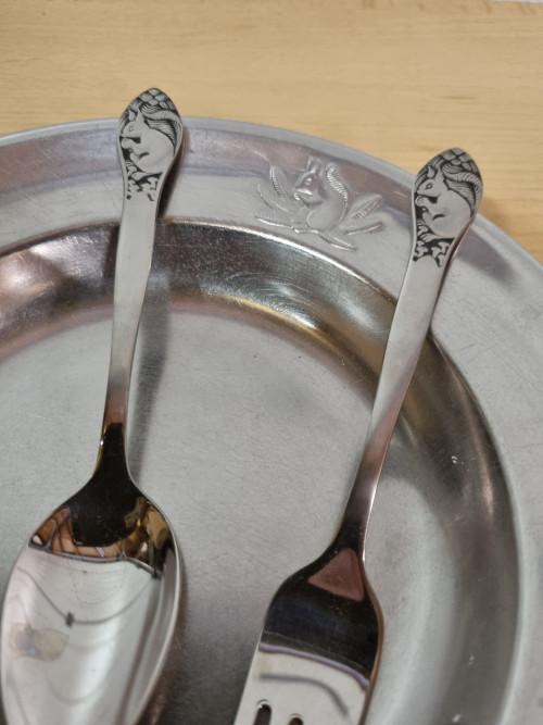 gero zilmeta,rvs servies, bord met vork en lepel, Ophalen of Verzenden, 'T Olde Gre-j, Info@toldegrej.nl, Endepoelstraat 20f Didam