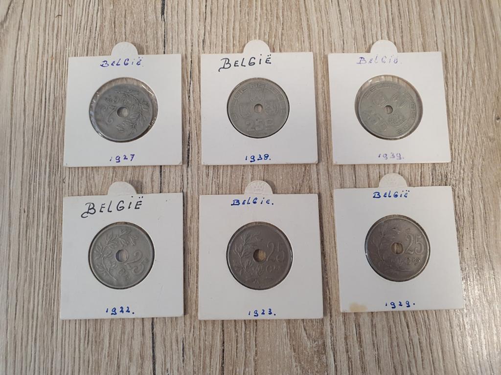 België 25 Centimes 1922 - 1923 - 1927 - 1929 - 1938 - 1939, Ophalen of Verzenden, Overig, Setje
