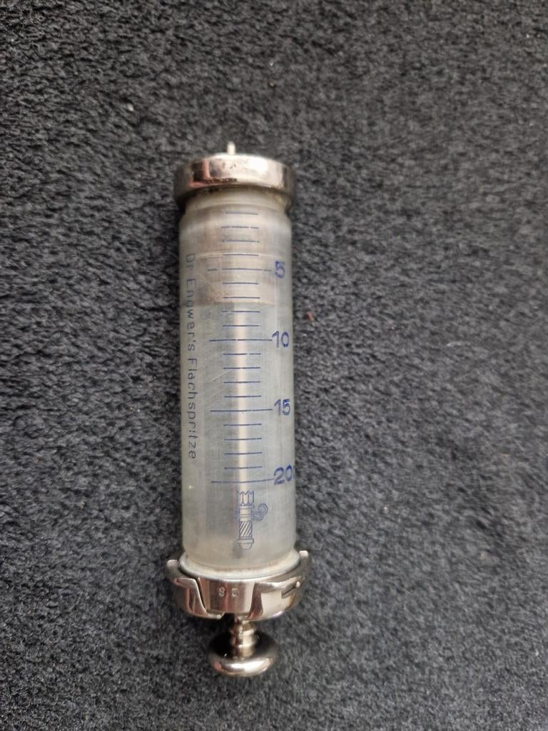 Antieke glazen "Dr Enwer's Flachspritze" injectiespuit  20cc, Ophalen of Verzenden