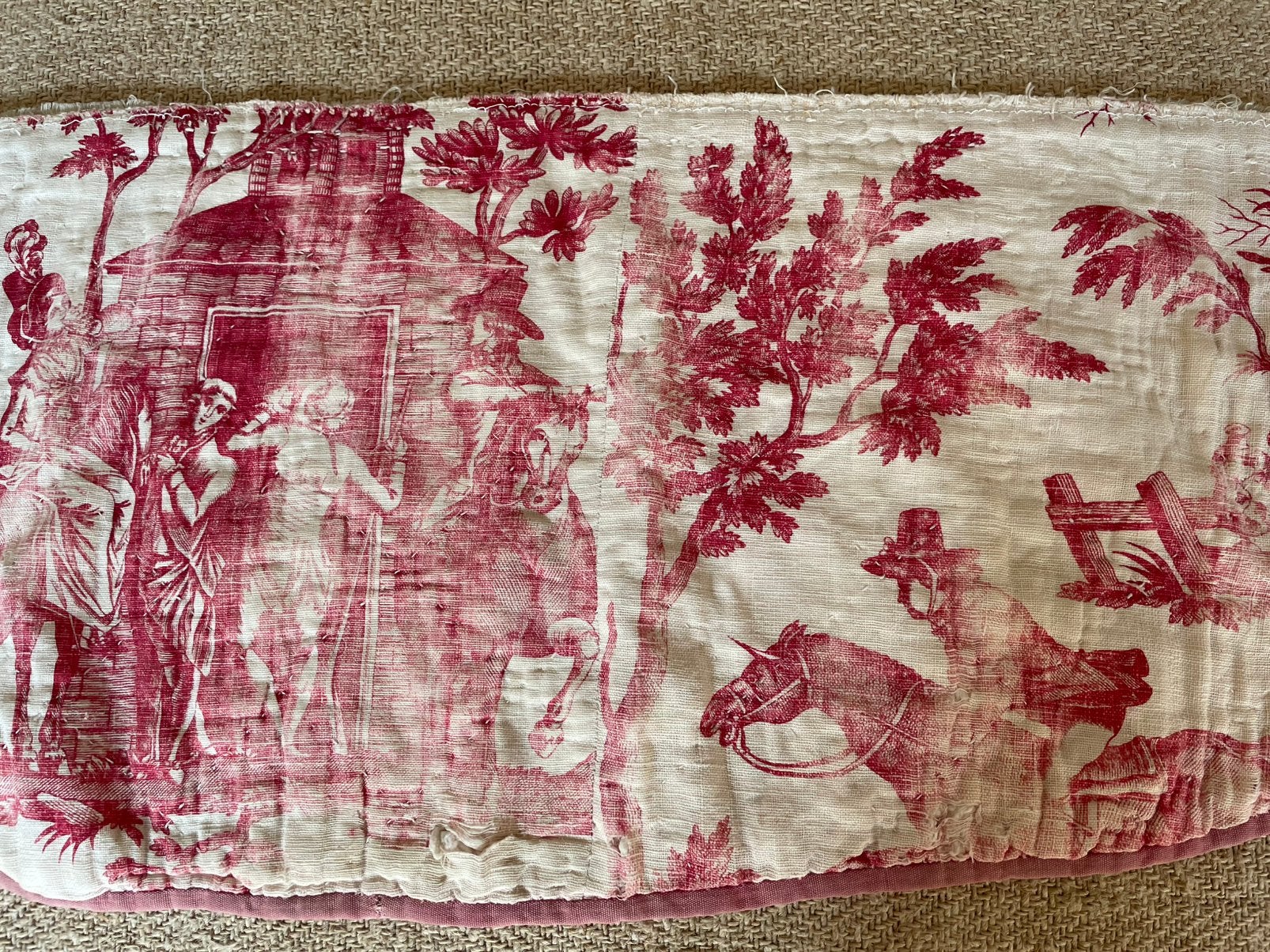 Antieke Franse Toile de jouw flang 18e eeuw linnen stof, Antiek en Kunst, Ophalen of Verzenden
