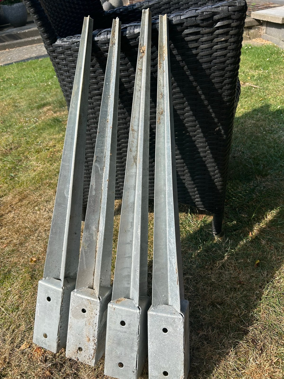 4x Verzinkte paalhouders met punt, Ophalen, Gebruikt, Minder dan 180 cm, Overige typen