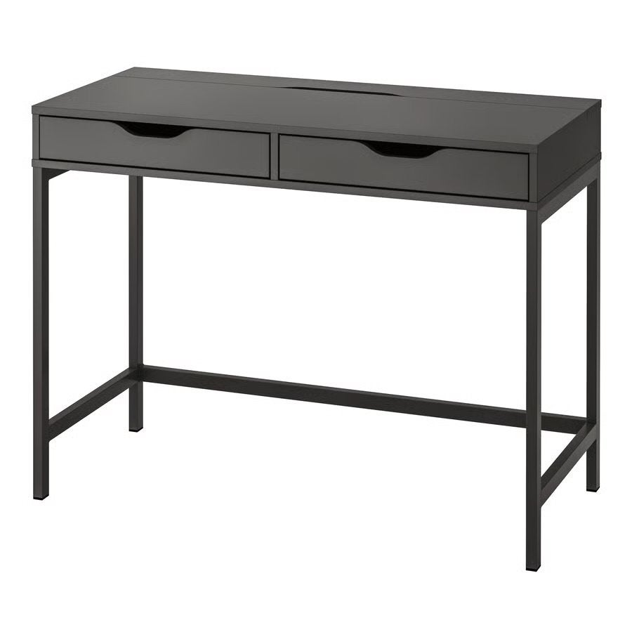 IKEA MALM Bureau met 2 lades - Donkergrijs, Gebruikt, Ophalen of Verzenden, IKEA, Grijs