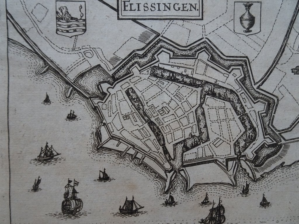 gravure plattegrond Flissingen, Vlissingen, maker onbekend, Antiek en Kunst, Verzenden, Cartografie, Gravure, Origineel