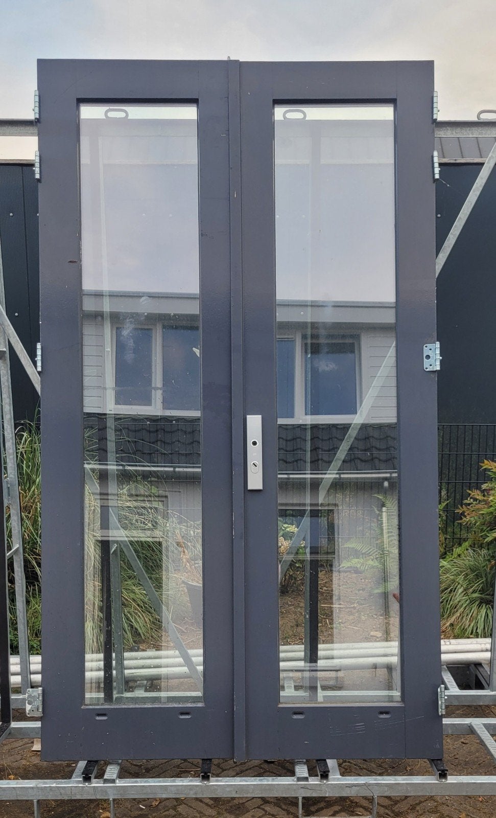 Hardhouten openslaande tuindeuren / dubbele deuren, Ophalen, Gebruikt, Buitendeur, Glas