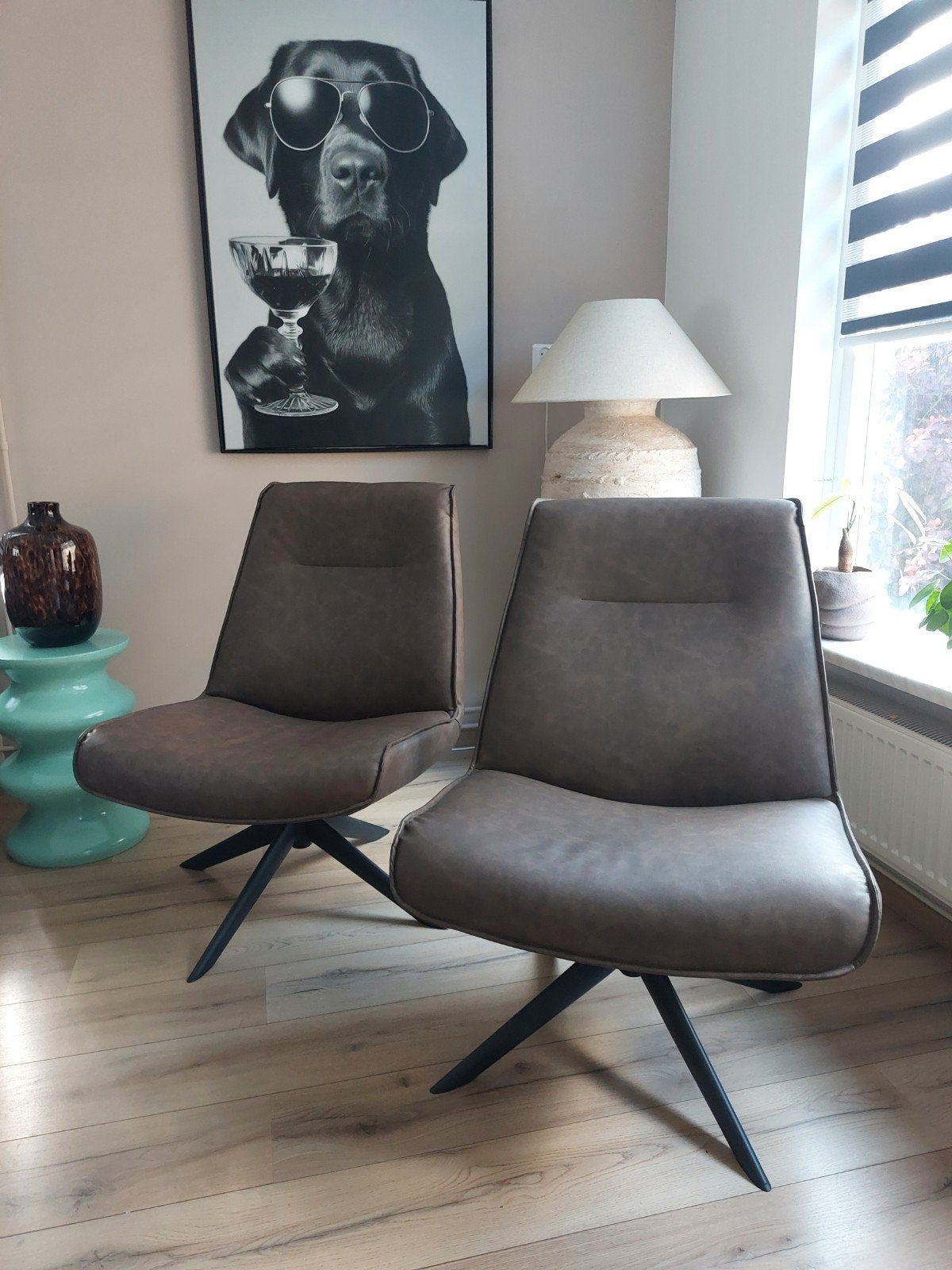 2 LEDEREN BRUINE DRAAIFAUTEUILS - ECHT ALS NIEUW!!, Huis en Inrichting, Fauteuils, Ophalen, Minder dan 75 cm, Nieuw, Leer