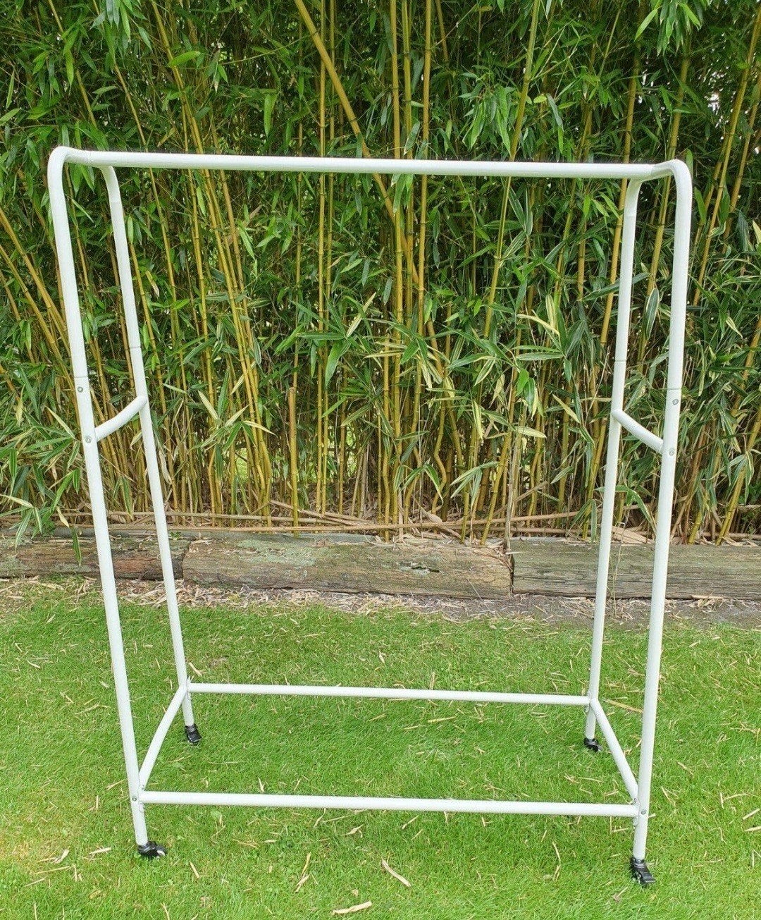 Metalen wit kledingrek wielen rem garderoberek kapstok, Ophalen, Gebruikt, 100 tot 150 cm, Metaal