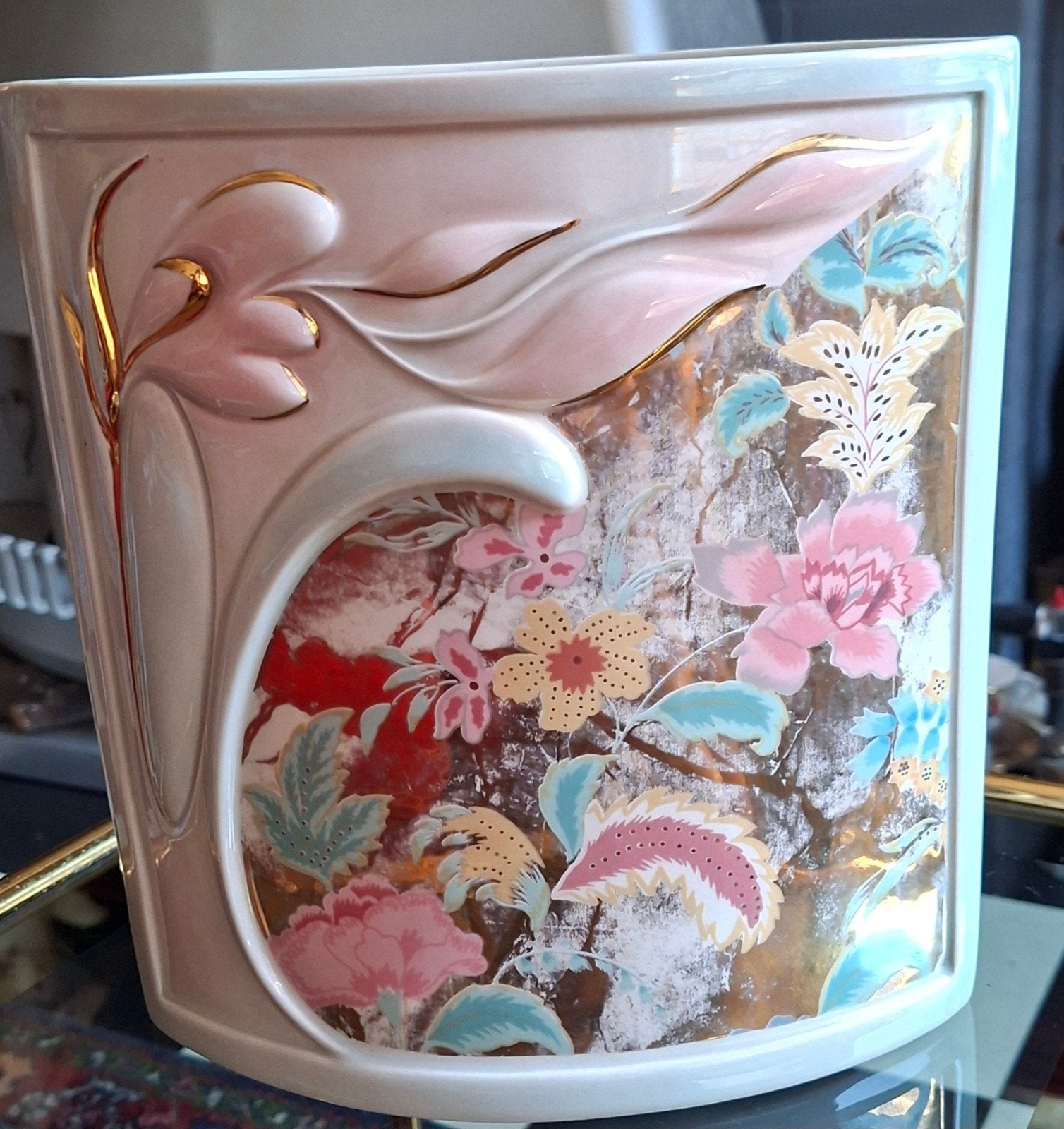 Vintage Galos Keramiek Vaas met Bloemenpatroon, Ophalen of Verzenden