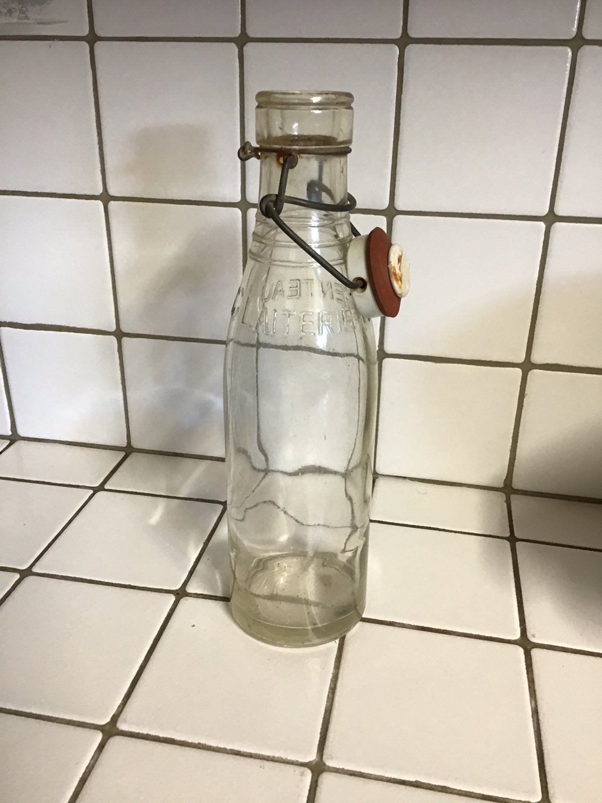 Antieke glazen botermelkfles karnemelk Argenteau, Ophalen of Verzenden