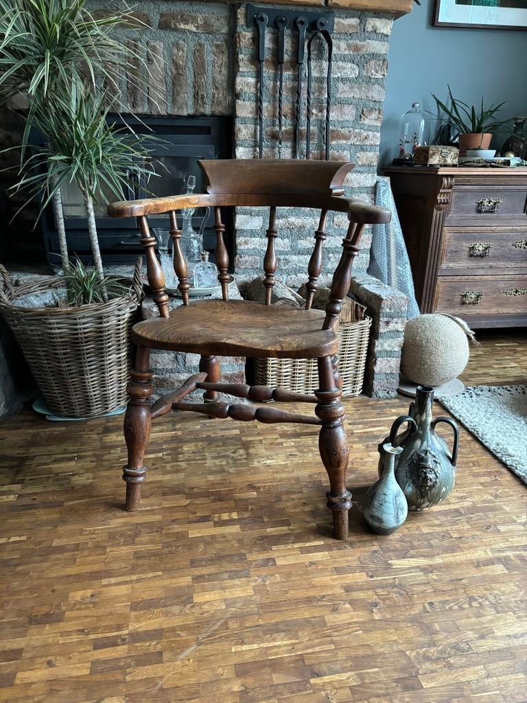 Antieke Windsor Captain Chair - Eikenhout, Ophalen of Verzenden