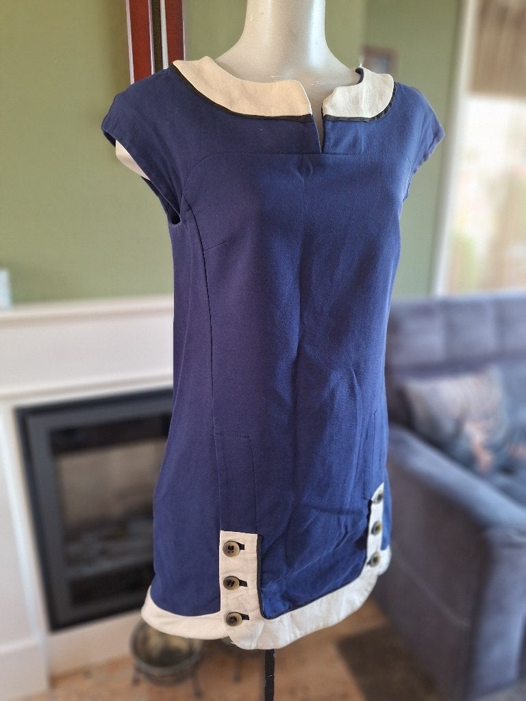 Hoss Intropia blauw crème mini jurk spijkerstof achtig 40, Maat 38/40 (M), Zo goed als nieuw, Hoss Intropia, Boven de knie