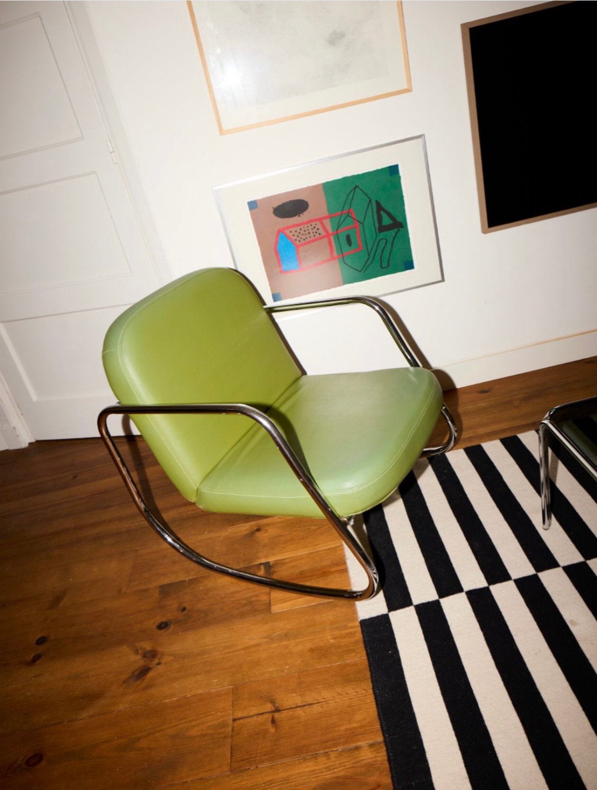 Vintage groene stoel jaren 90 leer, Ophalen, Zo goed als nieuw, 50 tot 75 cm, Leer