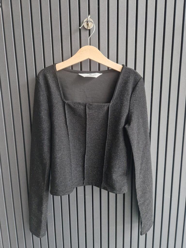 H&M Zwart Glitter Cropped Top Maat 146/152, Meisje, H&M, Ophalen of Verzenden, Zo goed als nieuw