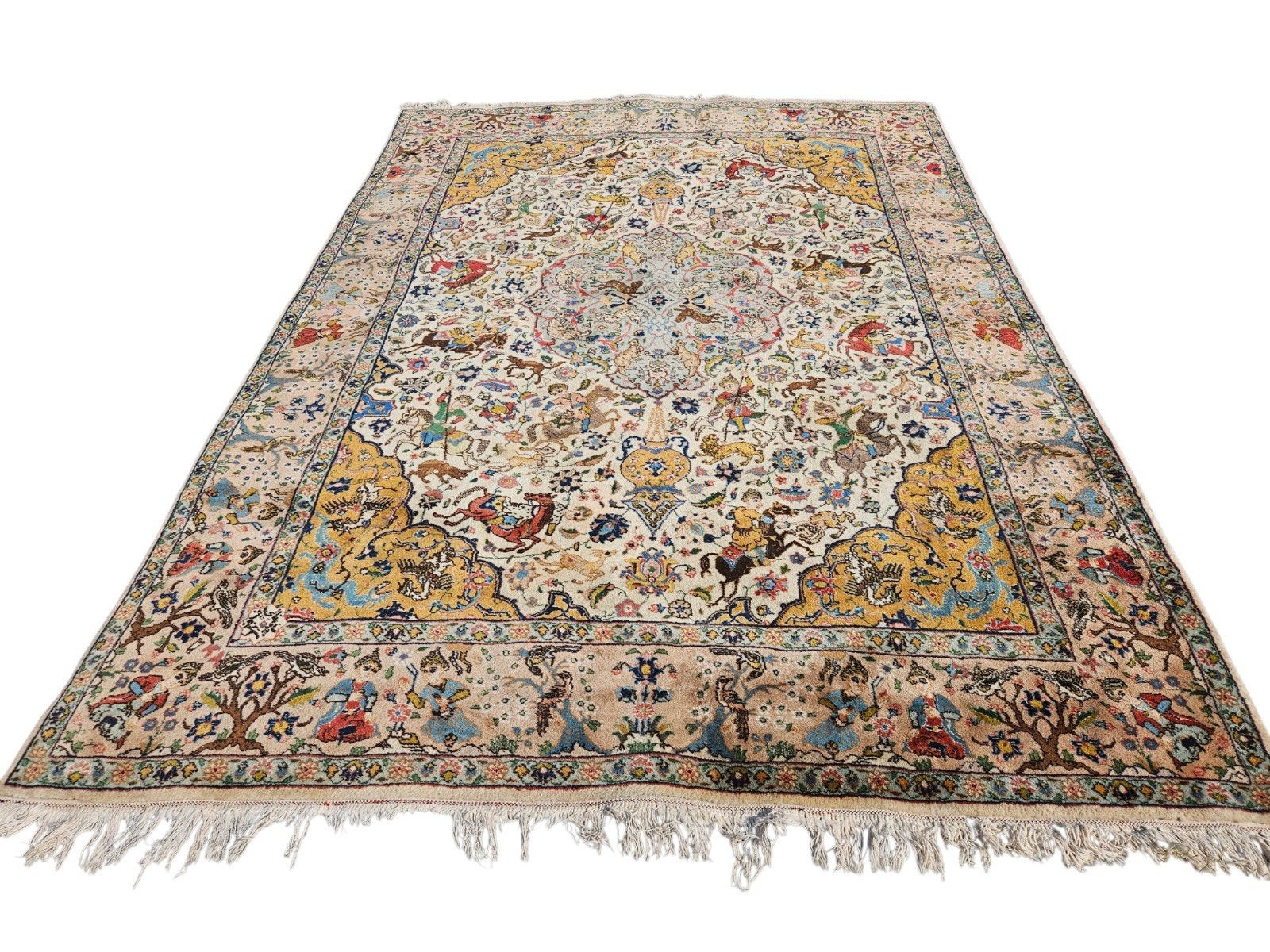 Prachtig authentiek handgeknoopt perzisch Isfahan tapijt, Ophalen, Gebruikt, 200 cm of meer, 200 cm of meer